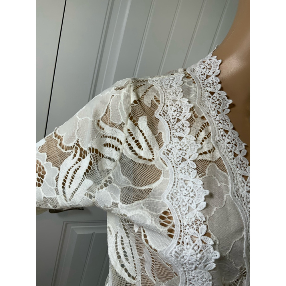 Women's Jumpsuit 2XL White Long Sleeve Lace Top V-Neck Coquette Fairy Barbiecore - Picture 10 of 16